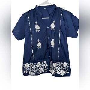 Guayabera White Floral Embroidery Made from Mexico
